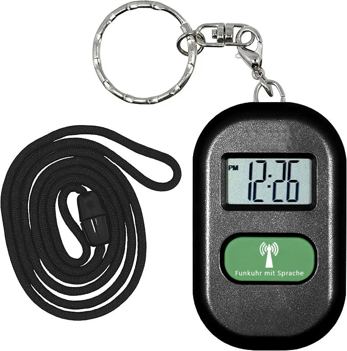 Talking Atomic Keychain Clock With Alarm Hourly Time Announcement Perfect for People With Low Vision or Low Light Situations