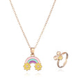 Cute Rainbow Zinc Alloy Pendant & Ring Set Gold Plated Fashionable Jewelry for Teenage Girls for Wedding Anniversary Occasions