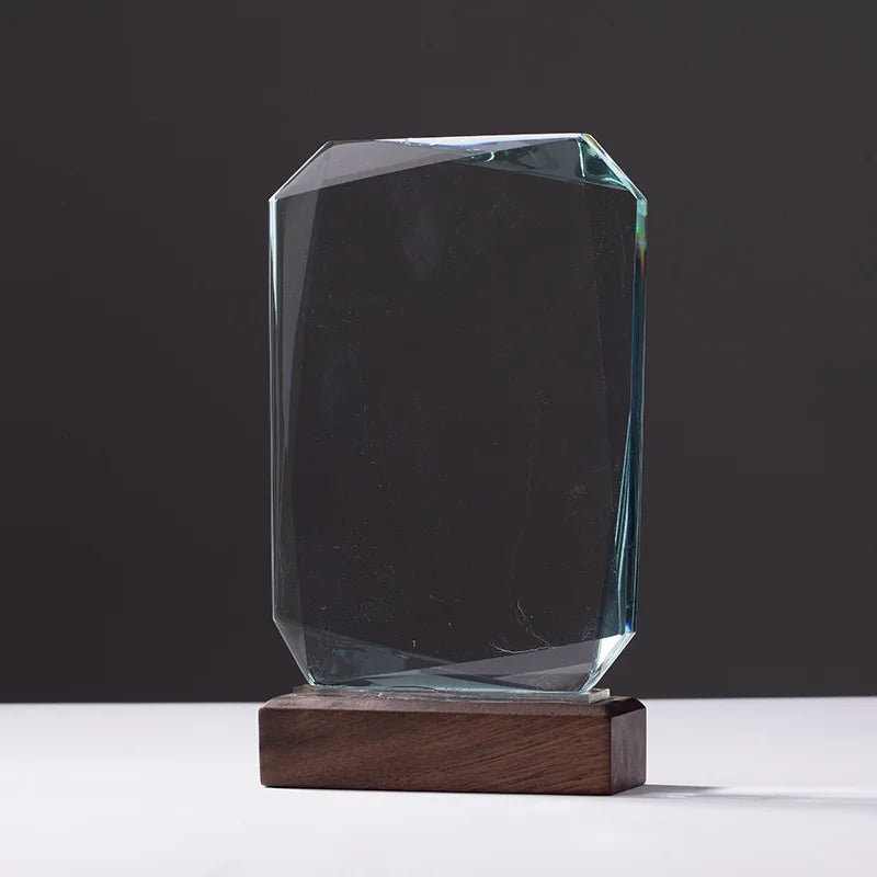 Blank Rectangle Crystal Trophy with Wooden Base  MH-NJ0142