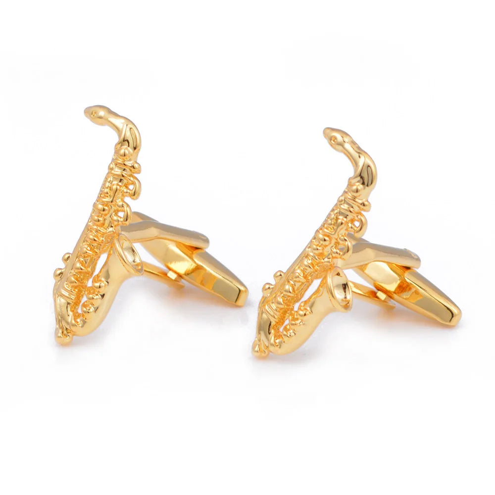 Wholesale Saxophone Musical Instrument Novelty Cufflinks Custom Men' Suit Shirt Fashion Accessory Wedding Tuxedo Trendy Jewelry