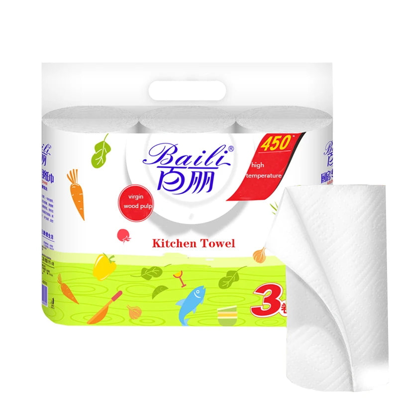 OEM Printed Embossed Kitchen Roll Super Strong Oil Absorption Paper Towel Family Roll Disposable Kitchen Towels