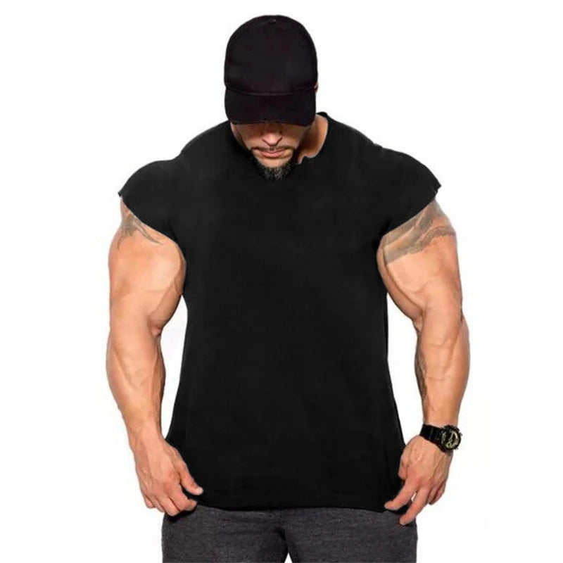 gym tank top men cotton tank top gym roupas para academia 100% cotton oneck athletic apparel fitness wear Custom logo