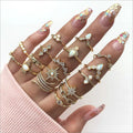 Boho  Luxury Clear Crystal Stone Wedding Ring Women Water Drop Flowers Sun Geometric Jewelry Sun Ring Set Anillo De so