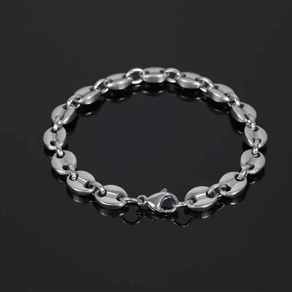 VEROMCA Women's Stainless Steel Gold Plated Pig Nose Men Chains Bracelet Hip Hop Style Fashion Chain & Link Bracelets