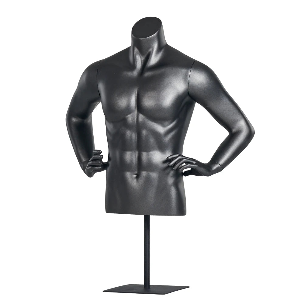 Fiberglass Upper Half Body Display Torso Bust Black Big Muscle Gents Mannequins for Fitness Clothes