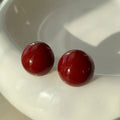 Dainty Red Enamel Round Stud Earrings Big Ball & Oil Drop Design Gold Plated Jewelry for Women-for Weddings & Parties