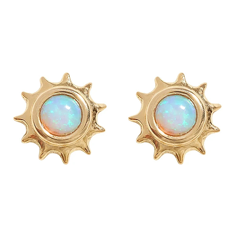 Latest Design Mini 925 Silver 14k Gold Plated Sun Opal Stud Earrings for Women