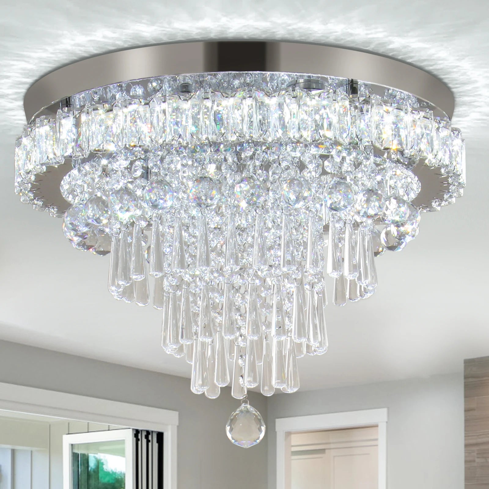 Contemporary Luxury K9 Crystal Flush Mount Ceiling Light Modern Pendant for Bathrooms 6000K Color Temperature Available Middle