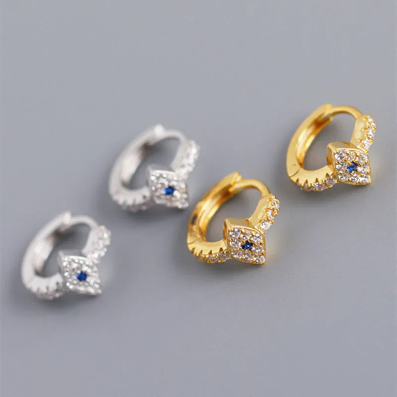 Vintage 18k Gold Plated Micro Zircon 925 Sterling Silver Eyes Huggie Hoop Earrings for Women
