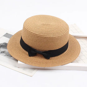 Flat Top Women Summer Beach Wide Brim Wholesale Straw Hat for Women Christmas Hat