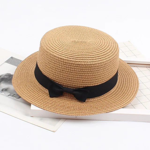 Flat Top Women Summer Beach Wide Brim Wholesale Straw Hat for Women Christmas Hat
