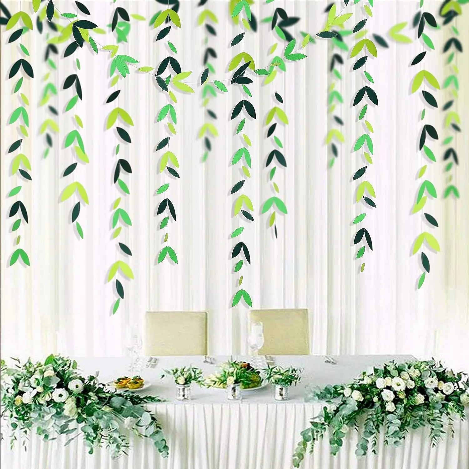 DAMAI Spring Summer Theme Green Paper Leaf Garland Hanging Leaves Banner Wedding Engagement Bachelorette Party Decorations