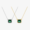 FUAMAY S925 Silver Minimalist Single Green Emerald Necklace Big Green Emerald Zircon Heart Shape Pattern Trendy Weddings Parties