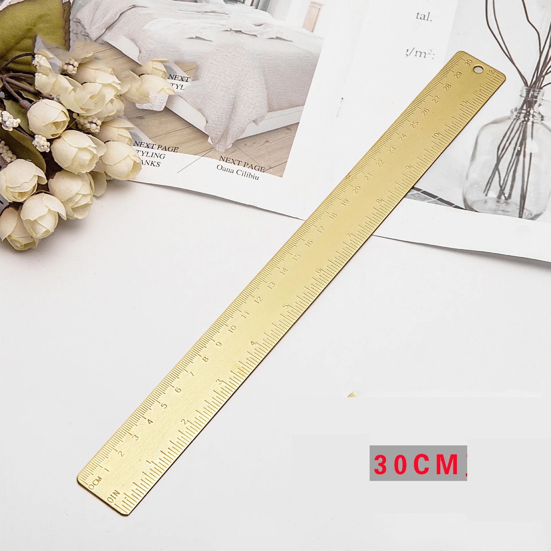 Vintage Thick 30cm Metal Ruler Golden Brass Straight Ruler Custom Logo Copper Scale Ruler Tools for Students Stationery