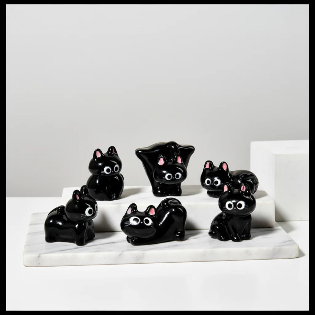 Wholesale Dollhouse Decoration Kit with Resin Black Cat Cartoon Miniature Figurines Fairy Garden Animals Sculpture Accessory Set