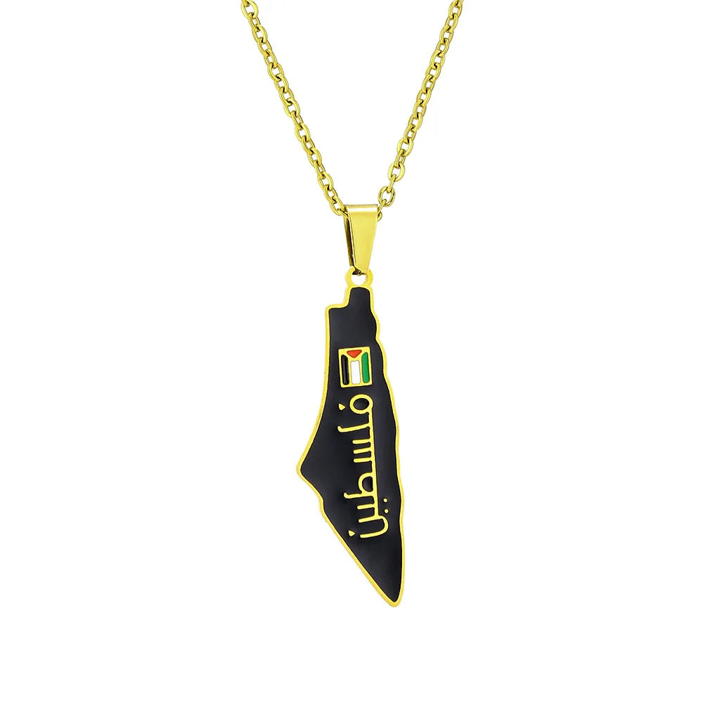 Hot Selling Letter Black Color Stainless Steel Palestine Pendent Necklace