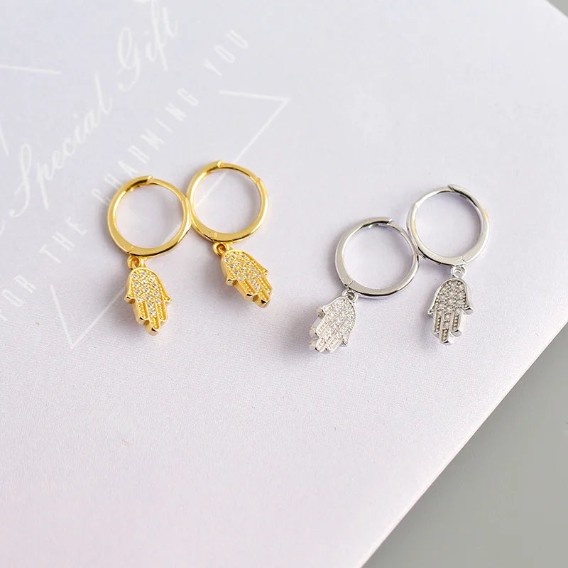 Fashion Clips Ladies Earring Jewelry 925 Sterling Silver Palm Pendant Hoop Earrings Fine Jewelry