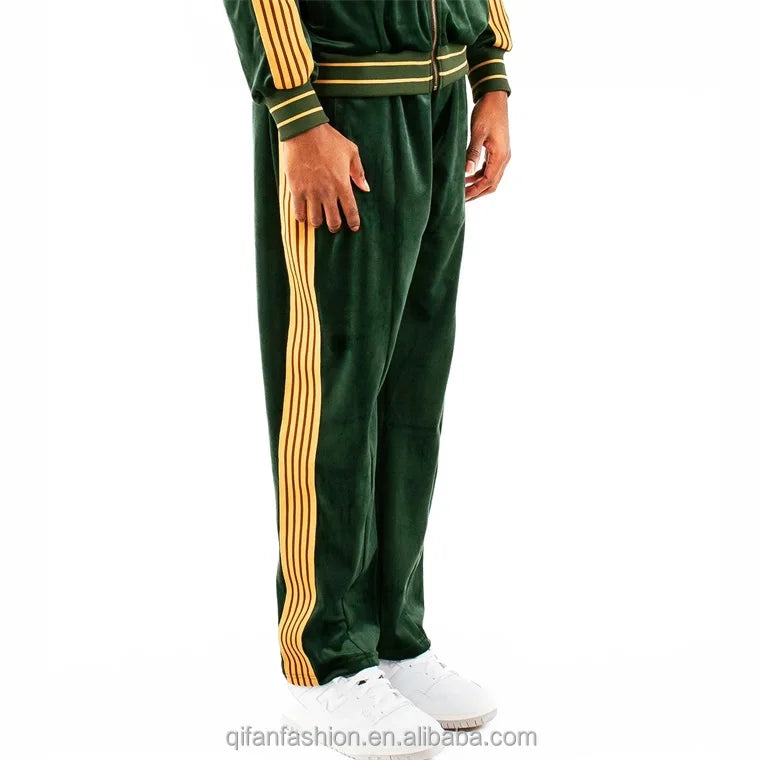 Custom Side Stripe Velvet Jogger Bottom Trousers Sweat Velour Track Pants for Men