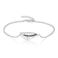 High Quality Rhodium Plated Black Cubic Zirconia Adjustable 925 Sterling Silver Leaf Bracelet for Women