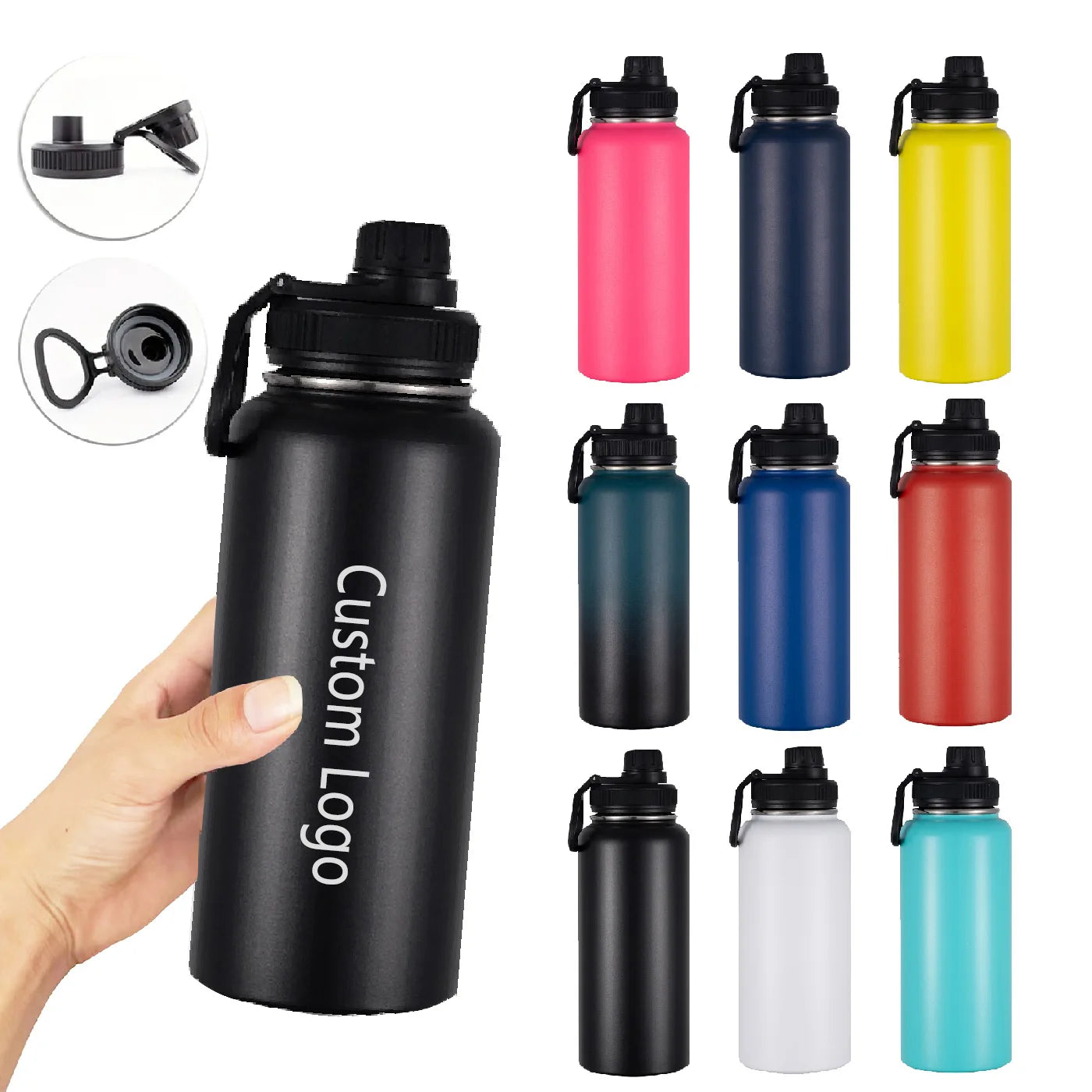 Hot 32oz Large Capacity 304 Stainless Steel Tumbler Reusable Vacuum Insulated Sports Water Bottle with Wide Mouth and Handle