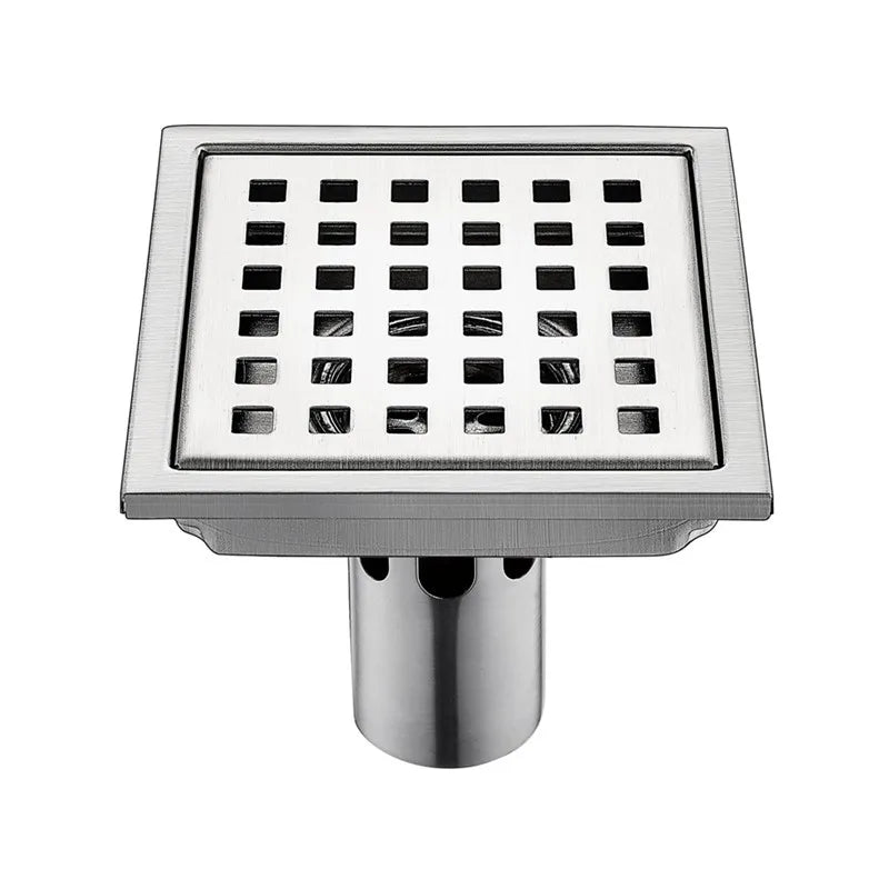 Modern 304 Stainless Steel Polished 6 Inch Square Floor Drain with Strainer for Home Office Bathroom Shower-Easy Installation