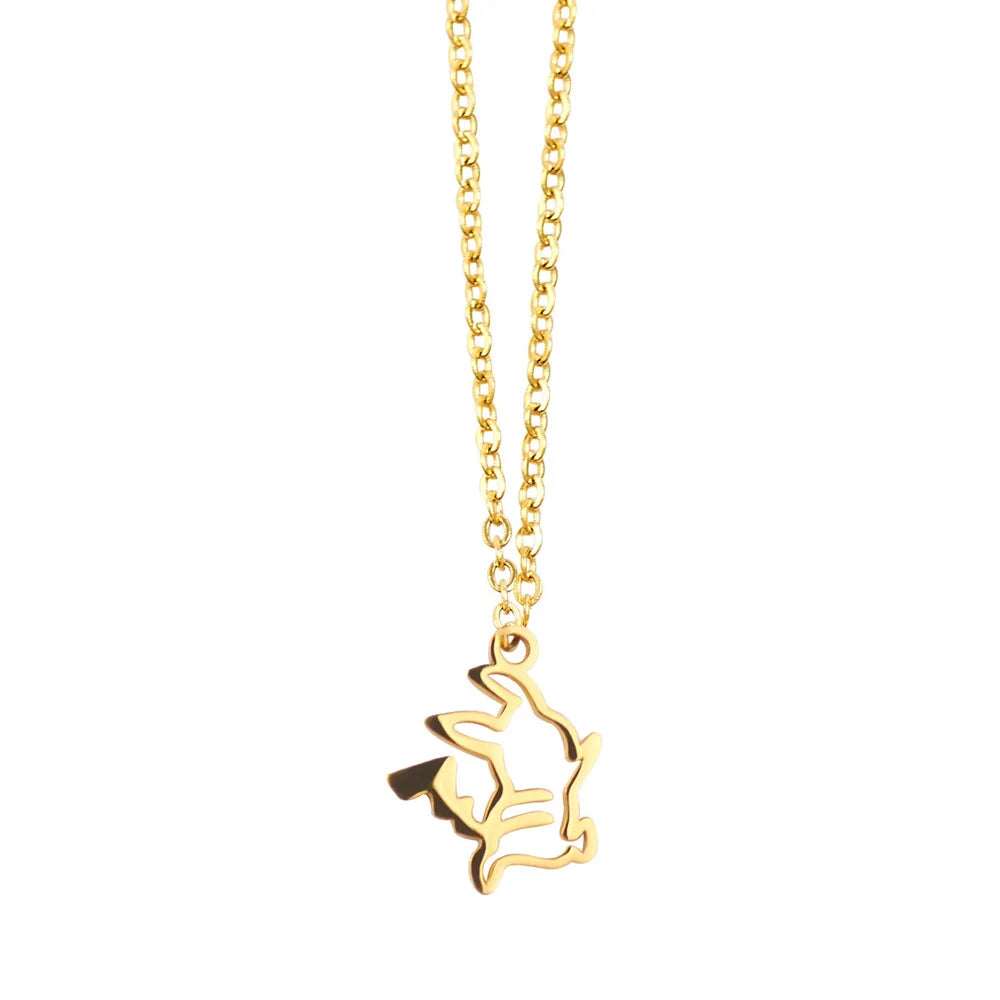 Mini Cute Cartoon Animation Pikachu Stainless Steel  Clavicle Chain Hollow Pikachu Pendant Necklace for Men Women