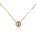 18k Yellow Gold Diamond Necklace Small Size Lab Grown Diamond with halo Melee Lab Diamond Pendant in Stock