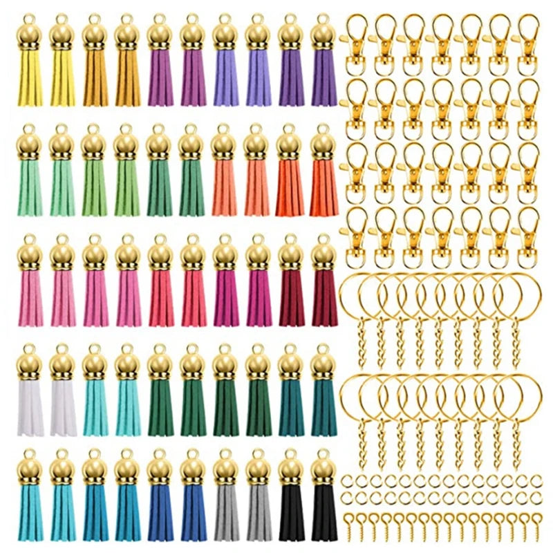 DIY Crafts Tassel Charm Pendant Keychain Rings Key Rings Clip Chains Screw Eye Pins Jump Rings Jewelry Accessories with Tassels