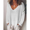 Autumn Women Solid Color Shirts Casual Loose Tops V-neck Blouses Long Sleeve T Shirt