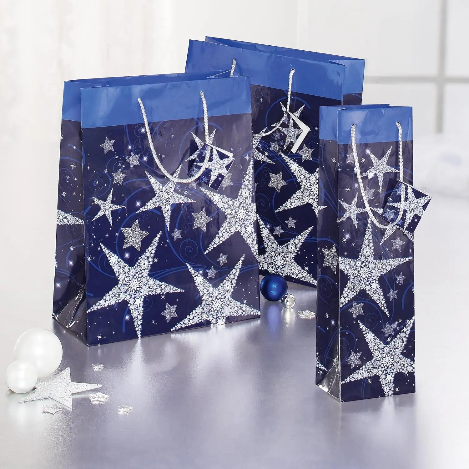 High End Custom Classic Art Paper Star Sparkles Gift Bag with Cotton Rope Handle Offset Printing and Your Own Logo