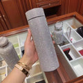 500ml Fashion Rhinestone Diamond Crystal Stainless Steel Water Bottle Flask Mug Smart Temperature Display Lid Gift Cup Women