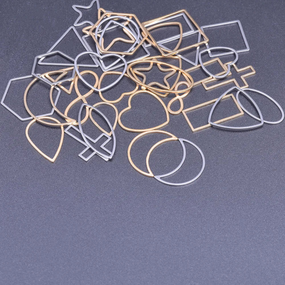 Lot of 30 Stainless Steel Geometric Hollow Link Earrings and Circle Pendant for Jewelry Making