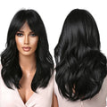 Wigs Wholesale Synthetic Wigs Dark Black Medium Length Wave for Women Afo Daily Lolita Natural False Hairs Wig With Bangs