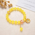 Hot Selling Girls Charm Yellow Crystal Beaded Bracelet Daisy Flower Bracelets for Women