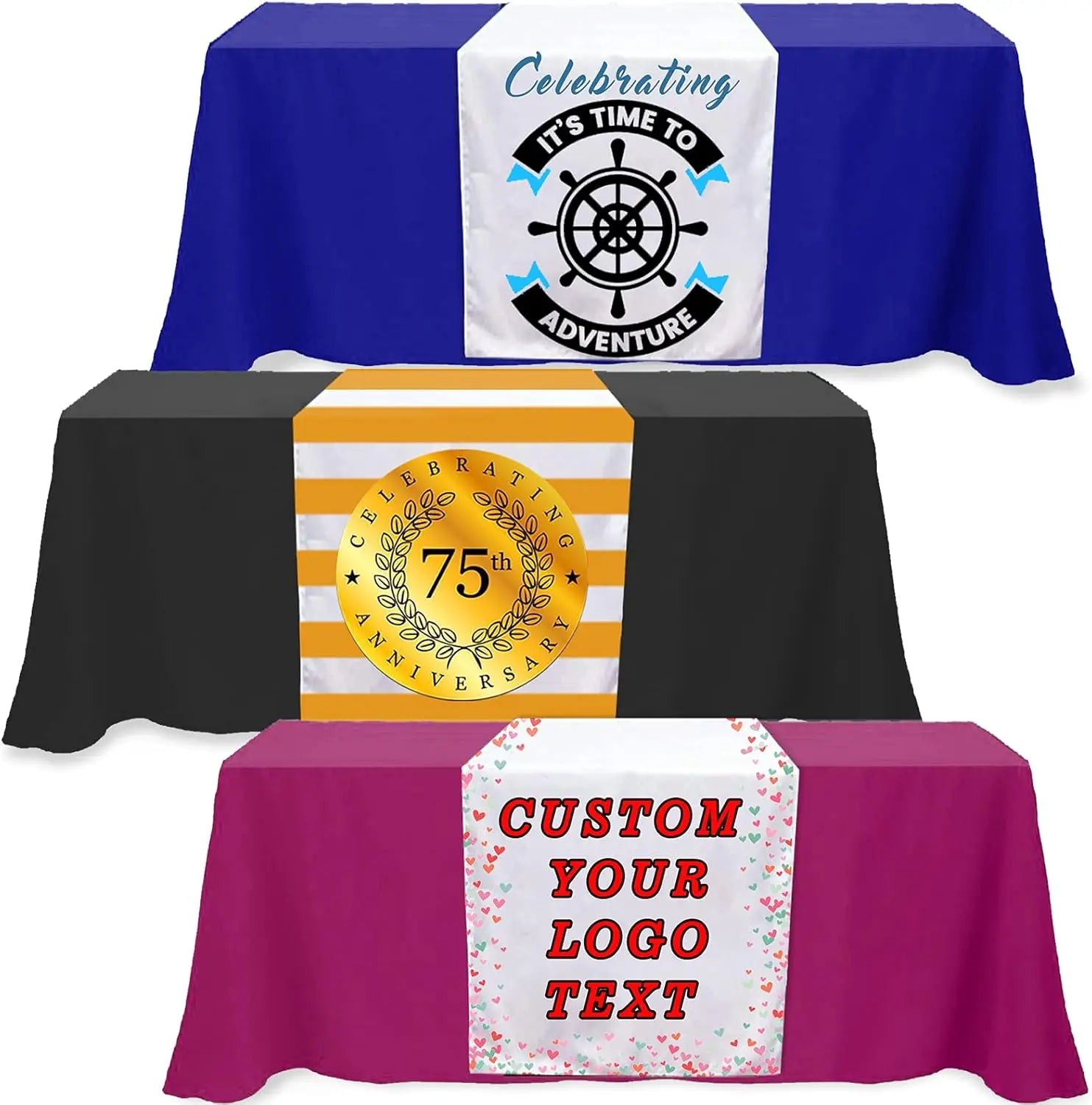 Customizable Eco-Friendly Polyester Table Runner Business Logo for Promotional Events Tradeshow Giveaways Parties Vendor Use