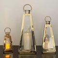 European Stainless Steel Wind Lamp Metal Retro Glass Candlestick Home Crafts Outdoor Decorations Candlestick Ornaments