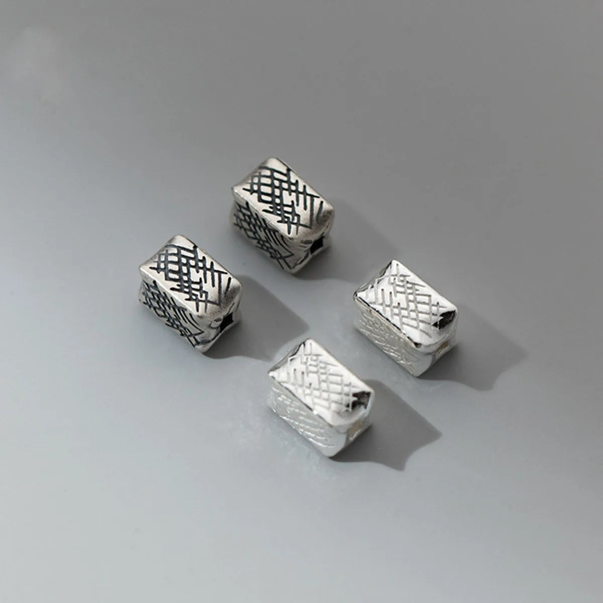 925 Sterling Silver Irregularity Scratches Cuboid Charm Beads for Jewelry Making Accessories Wholesale