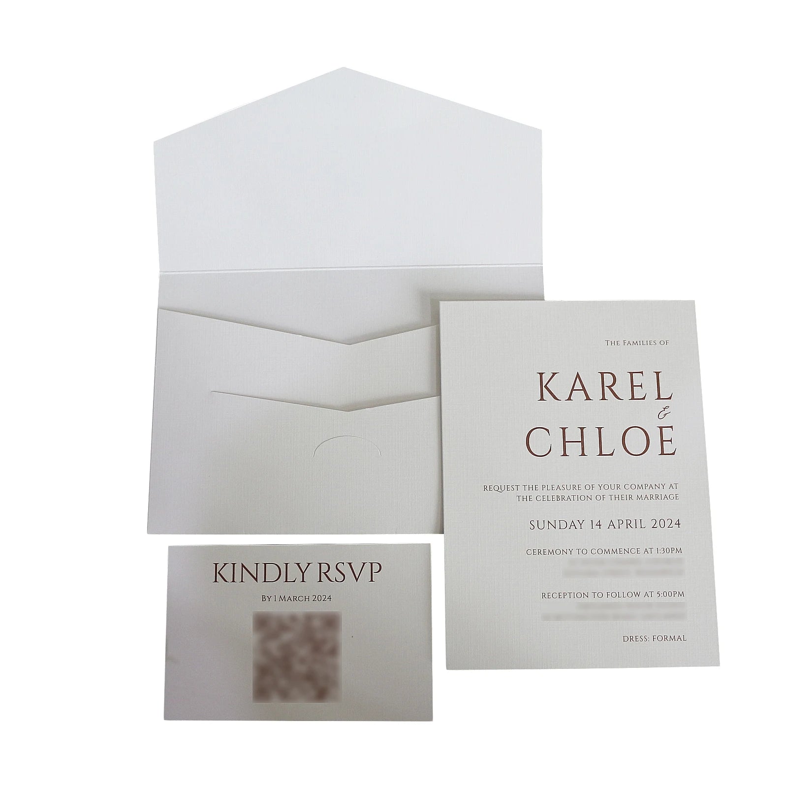 600 Gsm White Texture Paper Printing Wedding Card with Envelope Slots for Respond Card and Thank You Cards