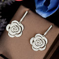 HIBRIDE Fashion Zirconia Wedding Long Drop Earrings for Women Silver Color Flower Shape Dangle Earring Party Jewelry E-668