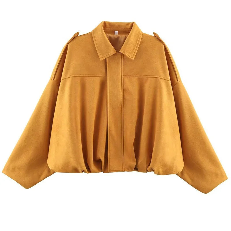 2025 Spring Women's Bomber Jacket Fashion Batwing-sleeve Zipper Loose Suede-texture Bomber Jacket Women's Casual Top