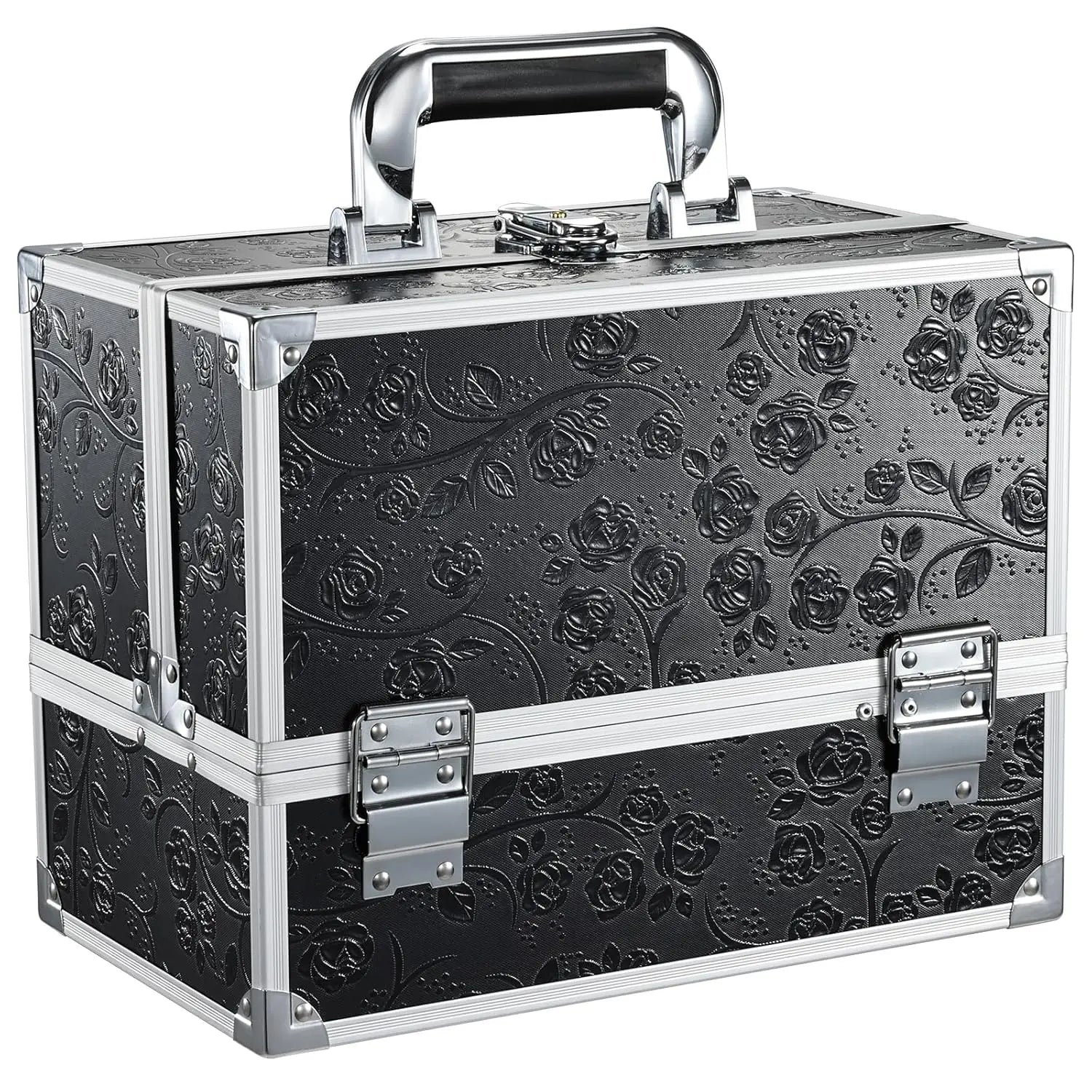Large Aluminum Cosmetic Train Case Mirror Water Resistant Makeup Travel Beauty Storage Nail Kits Makeup Suitcase Large Capacity