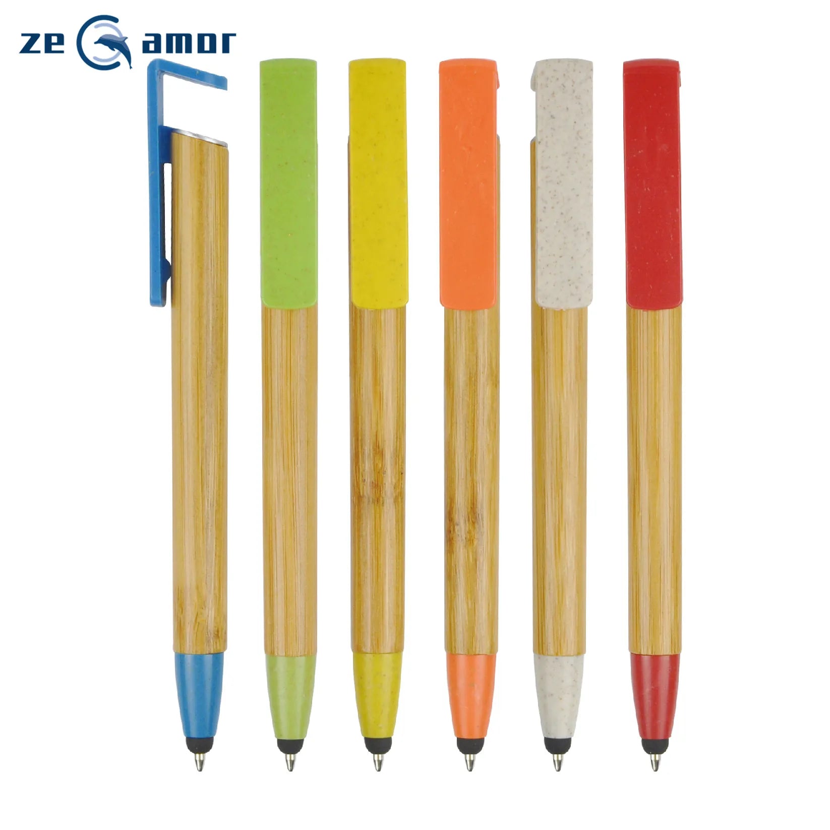 2021 ECO Promotional Recyclable Wheat Straw Multi Function Stylus Tablet Smart Phone Holder Wooden Natural Bamboo Pen