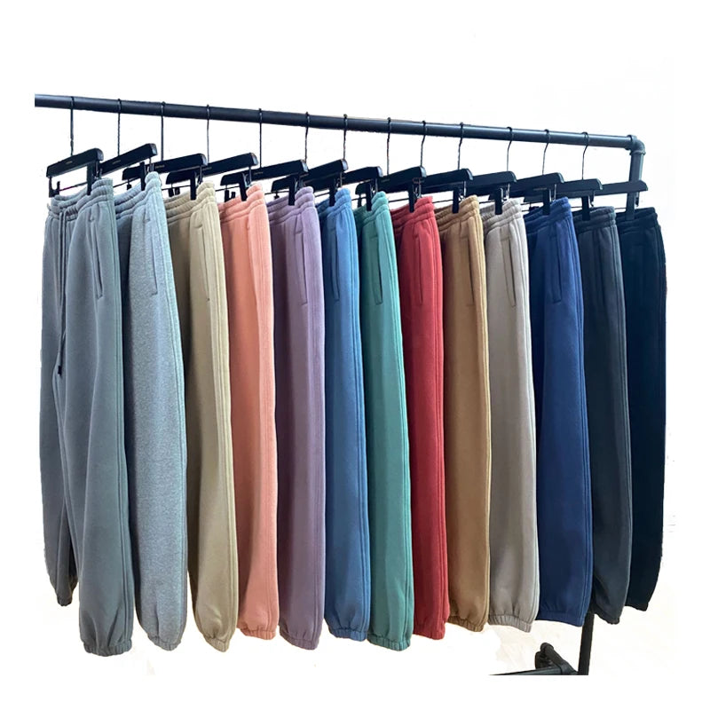 Solid Color Custom logo Oversize  Fleece Men Plain Color Sweat Pants Sweater Pants With Drawstring