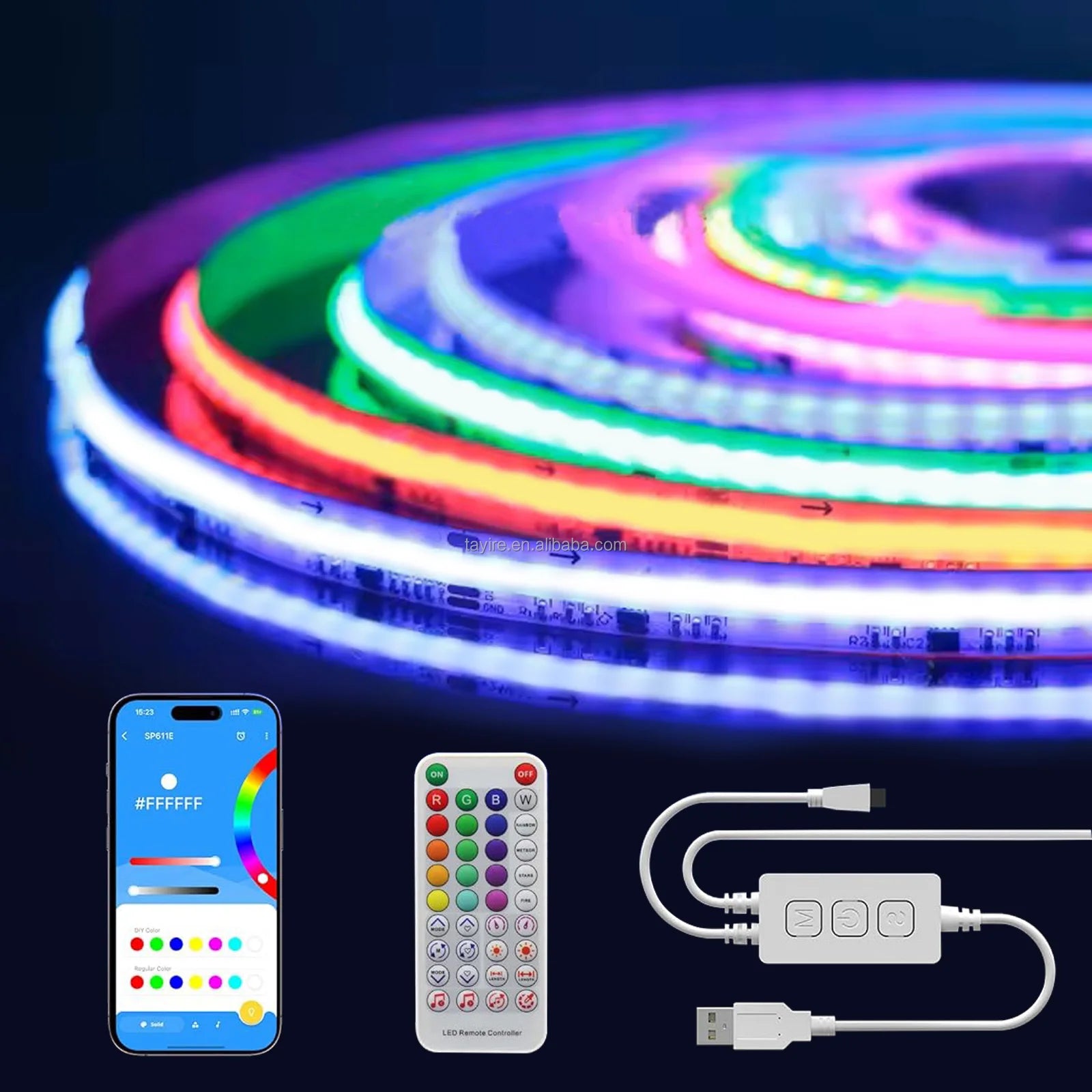 RGBIC Smart Strip With Wi-Fi Controller DC5V 2M Gaming Room Decor Dream Color Music Sync USB TV Backlight COB RGBIC Strip Set