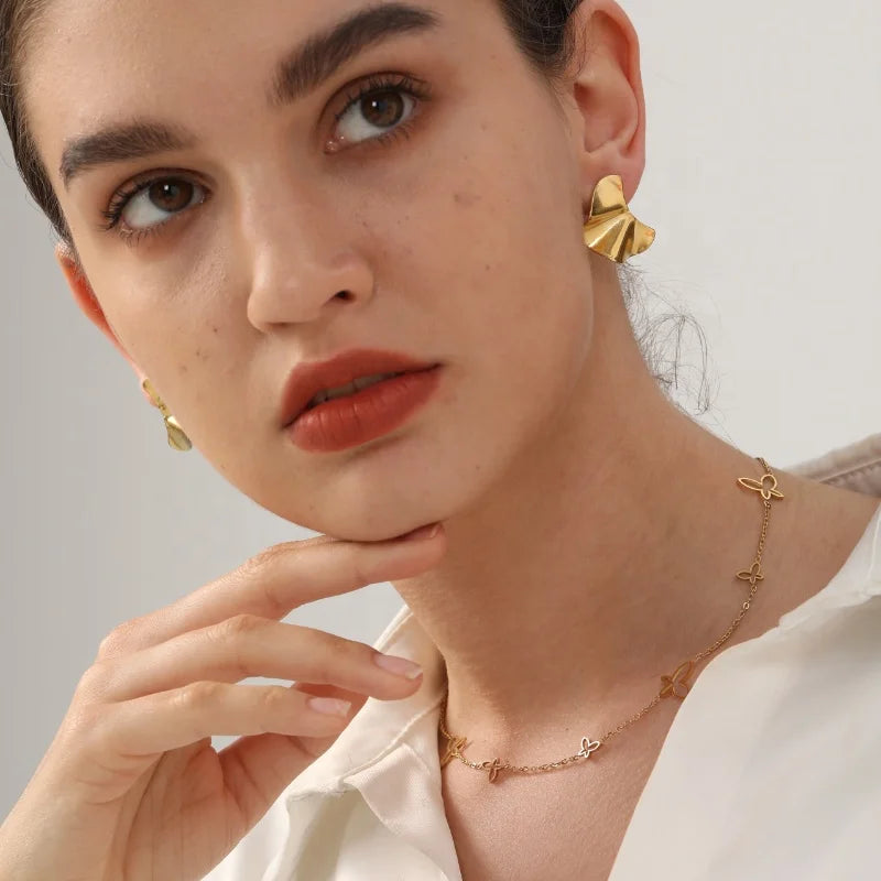 Minimalist Style Irregular Design Cut Stud Earrings Butterfly Pendant Necklace Stainless Steel Necklace and Earring Sets