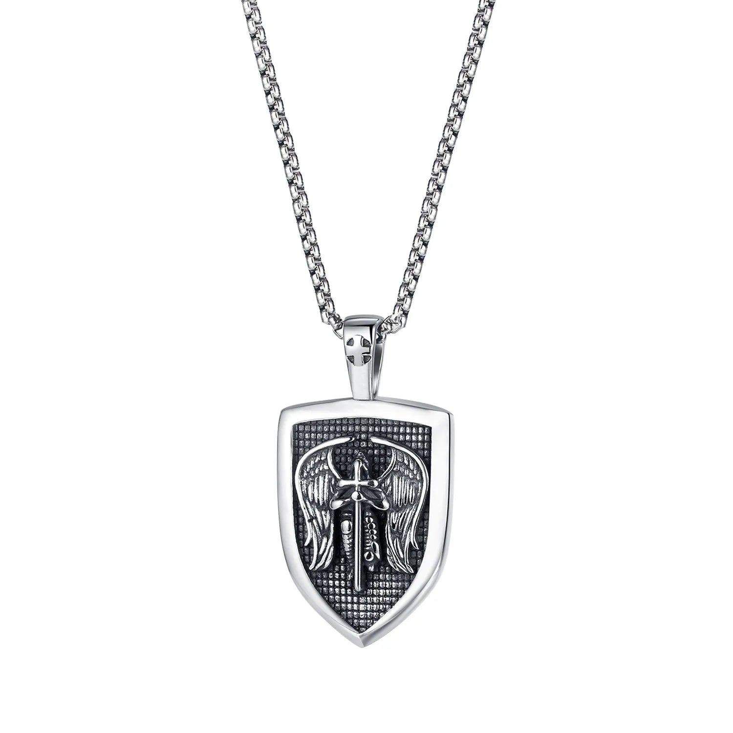 Vintage Jewelry Stainless Steel Angel of Shield Wing Cross Necklace Men