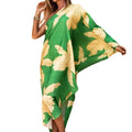 Women's New Summer Beach Resort Dress Loose Large Size Long Print Chiffon Casual Dress with Natural Waistline