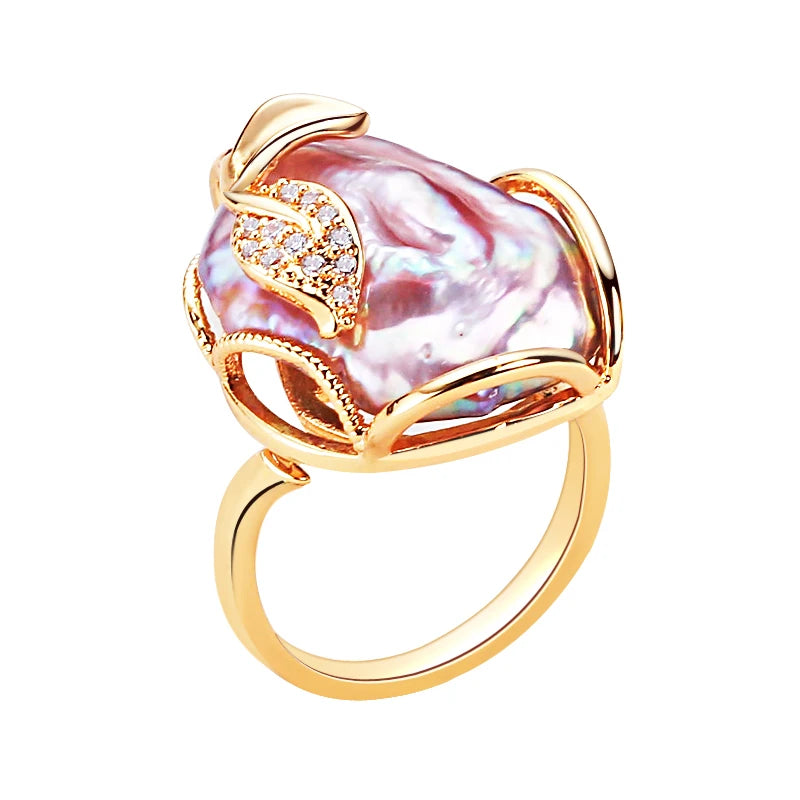 Wholesale 18k Gold Plated Natural Freshwater Pearl Ring Adjustable Baroque Pearl Ring