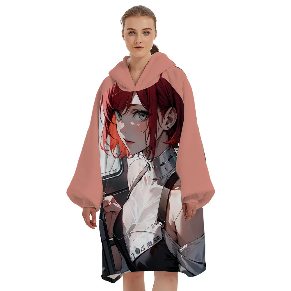 Original Factory Custom Anime Design Sherpa Sweatshirt Wearable Hooded Blankets Oversized Hoodie Blanket