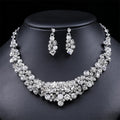 Hot Sale New Shiny Wedding Luxury Fashion White Square Round Diamond Necklace Earrings Women Bridal Jewelry Set